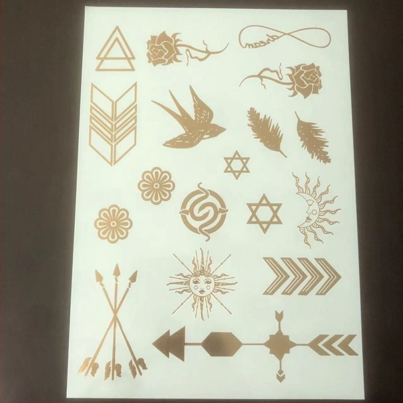 Нови единични бронзиращи стикери за татуировки, подходящи за симулация на пренос на вода, европейски и американски трансгранични, налични златни стикери за плажно парти