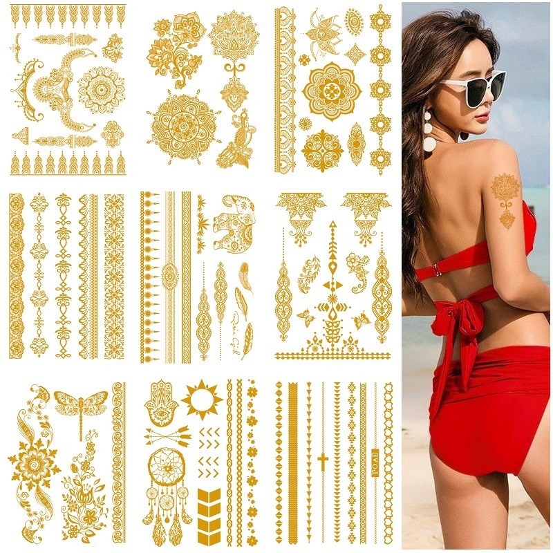 Uued ühekordsed pronksjad tätoveeringukleebised, mis sobivad veeülekande simulatsiooniks Euroopa ja Ameerika piiriülestele kuldse rannapeo kleebistele.