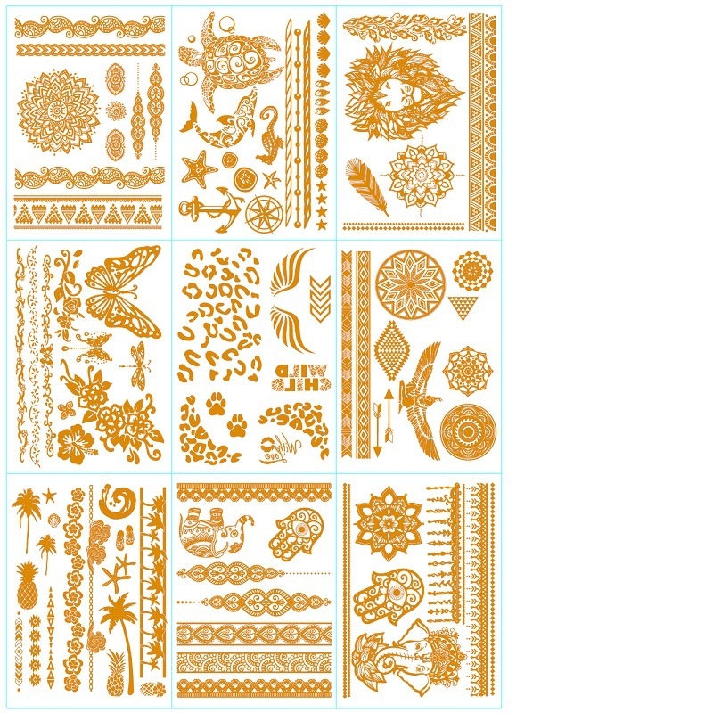 Uued ühekordsed pronksjad tätoveeringukleebised, mis sobivad veeülekande simulatsiooniks Euroopa ja Ameerika piiriülestele kuldse rannapeo kleebistele.