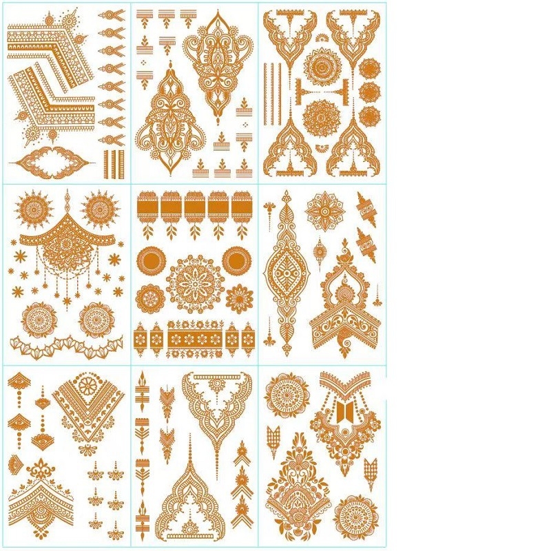 Uued ühekordsed pronksjad tätoveeringukleebised, mis sobivad veeülekande simulatsiooniks Euroopa ja Ameerika piiriülestele kuldse rannapeo kleebistele.