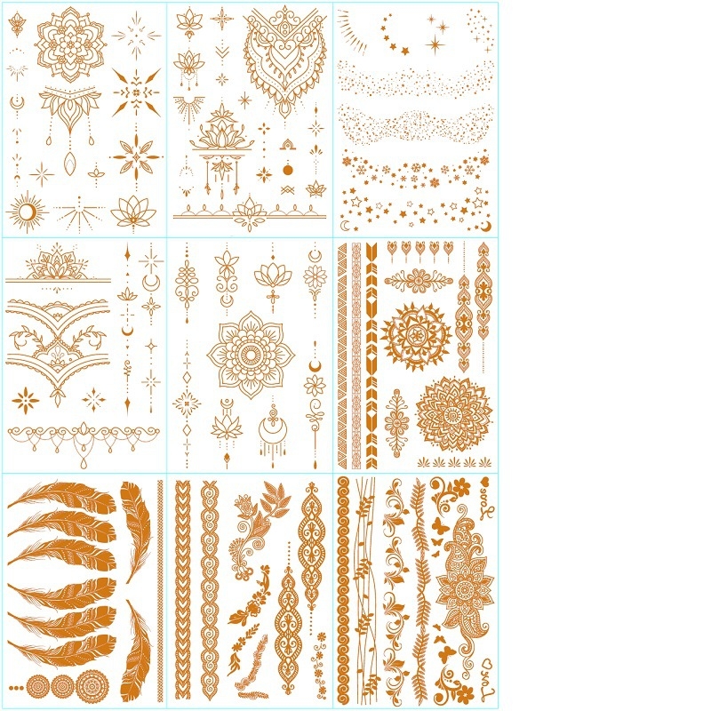 Jaunas, vienas bronzas tetovējumu uzlīmes, kas piemērotas ūdens pārneses simulācijai, Eiropas un Amerikas pārrobežu noliktavā, zeltainas pludmales ballītes uzlīmes