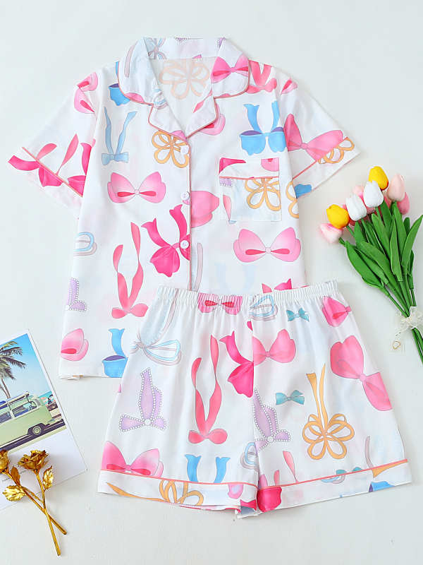 Piiriülene lahtine vabaaja kardigan-pidžaama, Euroopa ja Ameerika moedisain, mitmevärvilised trükitud lühikeste varrukatega lühikesed püksid, kaheosaline ülikond naistele