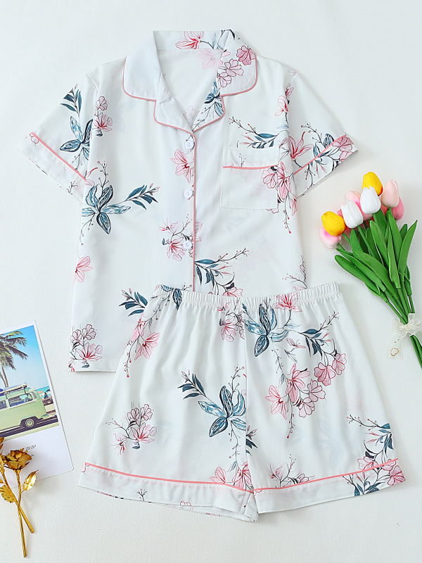 Piiriülene lahtine vabaaja kardigan-pidžaama, Euroopa ja Ameerika moedisain, mitmevärvilised trükitud lühikeste varrukatega lühikesed püksid, kaheosaline ülikond naistele