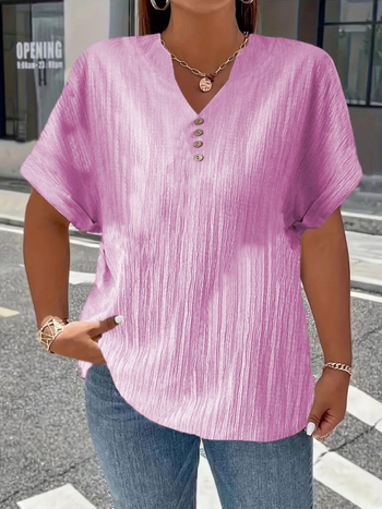 2025. aasta kevad- ja suve Euroopa ja Ameerika piiriülene Amazoni sõltumatu jaama uus naiste moodne vabaaja puhasvärviline nööpidega V-kaelusega T-särk naistele