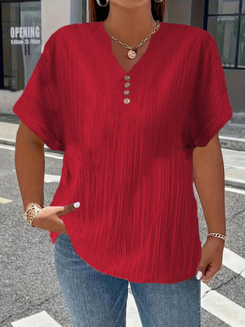 2025. aasta kevad- ja suve Euroopa ja Ameerika piiriülene Amazoni sõltumatu jaama uus naiste moodne vabaaja puhasvärviline nööpidega V-kaelusega T-särk naistele