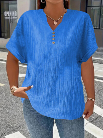 2025. aasta kevad- ja suve Euroopa ja Ameerika piiriülene Amazoni sõltumatu jaama uus naiste moodne vabaaja puhasvärviline nööpidega V-kaelusega T-särk naistele