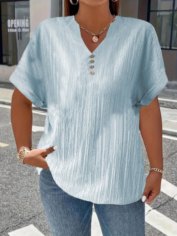 2025. aasta kevad- ja suve Euroopa ja Ameerika piiriülene Amazoni sõltumatu jaama uus naiste moodne vabaaja puhasvärviline nööpidega V-kaelusega T-särk naistele