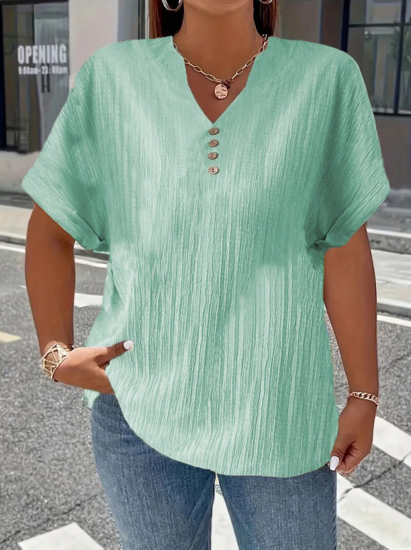 2025. aasta kevad- ja suve Euroopa ja Ameerika piiriülene Amazoni sõltumatu jaama uus naiste moodne vabaaja puhasvärviline nööpidega V-kaelusega T-särk naistele