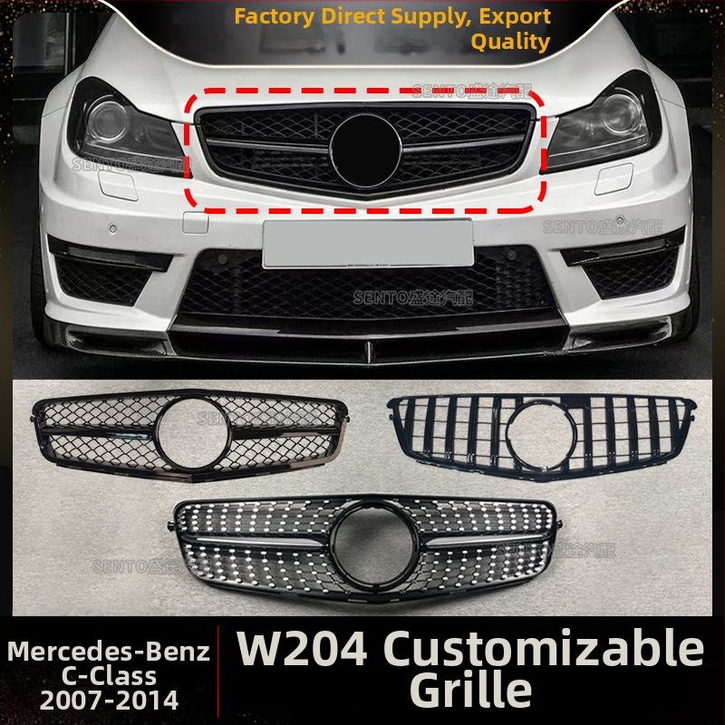 Compatibil cu grila frontală frontală Gymnopus AMG cu bară verticală GT modificată, compatibilă cu Mercedes-Benz C-Class W204, 2007-2014