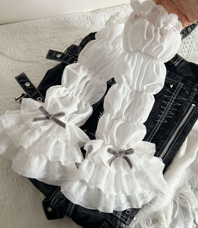 Kevad- ja suvelolita kihiline volditud servaga naiste JK magus valge pitsiline pitsvarrukas naistele