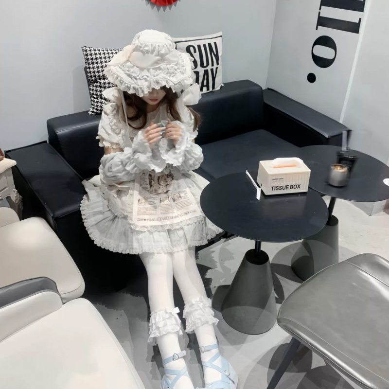 Kevad- ja suvelolita kihiline volditud servaga naiste JK magus valge pitsiline pitsvarrukas naistele