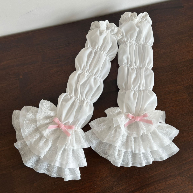 Kevad- ja suvelolita kihiline volditud servaga naiste JK magus valge pitsiline pitsvarrukas naistele