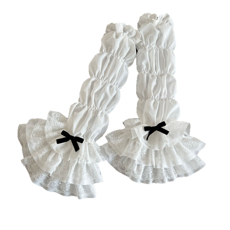 Kevad- ja suvelolita kihiline volditud servaga naiste JK magus valge pitsiline pitsvarrukas naistele