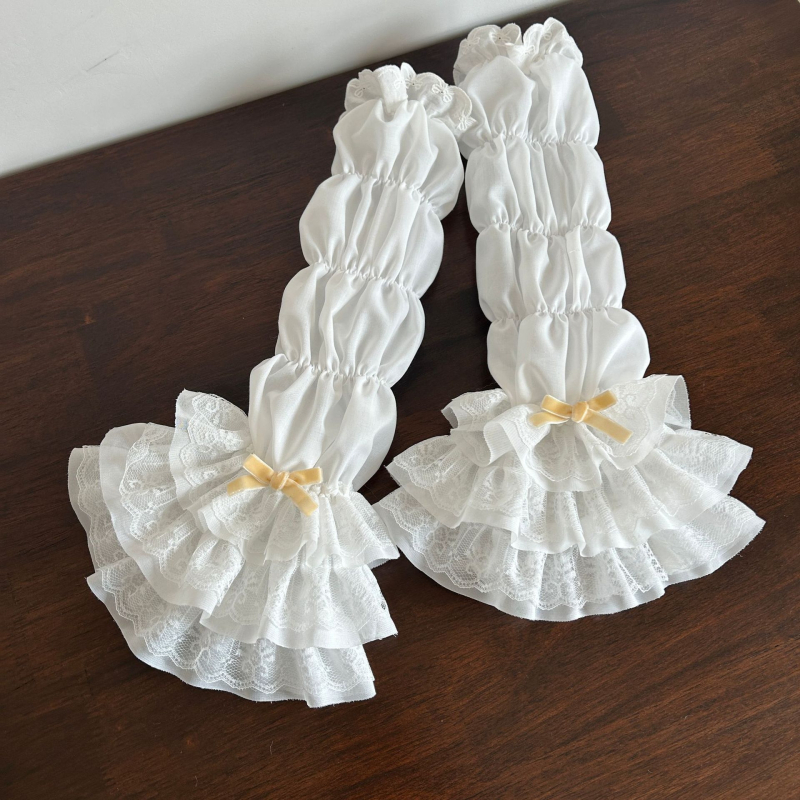 Kevad- ja suvelolita kihiline volditud servaga naiste JK magus valge pitsiline pitsvarrukas naistele