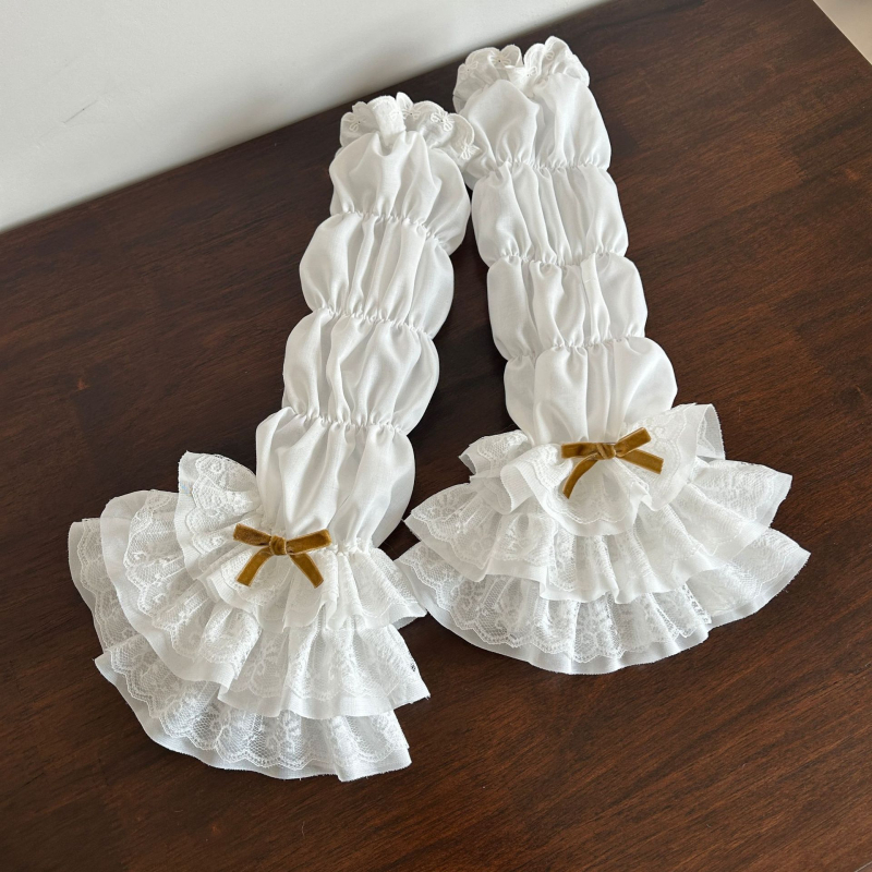 Kevad- ja suvelolita kihiline volditud servaga naiste JK magus valge pitsiline pitsvarrukas naistele