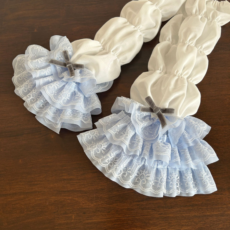 Kevad- ja suvelolita kihiline volditud servaga naiste JK magus valge pitsiline pitsvarrukas naistele