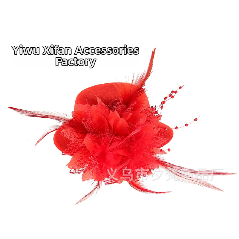 Amazoni Xiyin Temu enimmüüdud juuksenõeladega juukseaksessuaarid, uued sulgedest lilledega laste mütsid, tantsuetenduse peakatted