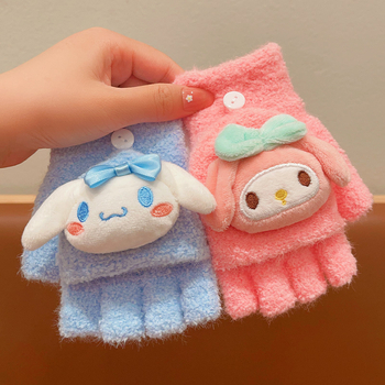 Laste Sanrio kindad talveks väikesele tüdrukule paksendatud soojad klapiga kirjutamise viie sõrmega kate armas koomiks pool sõrme kate