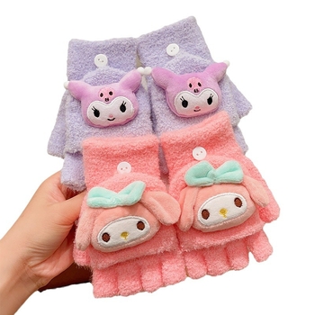 Laste Sanrio kindad talveks väikesele tüdrukule paksendatud soojad klapiga kirjutamise viie sõrmega kate armas koomiks pool sõrme kate