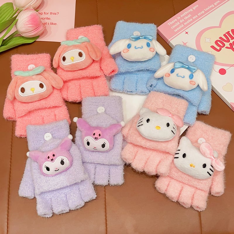 Dječje Sanrio rukavice zimske za djevojčice, zadebljane, tople, preklopne, za pisanje, navlaka za pet prstiju, slatka crtana navlaka za pola prsta.