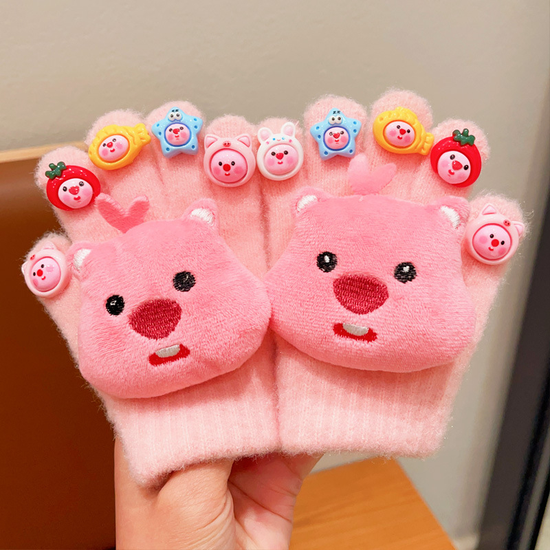 Laste Sanrio kindad talveks väikesele tüdrukule paksendatud soojad klapiga kirjutamise viie sõrmega kate armas koomiks pool sõrme kate