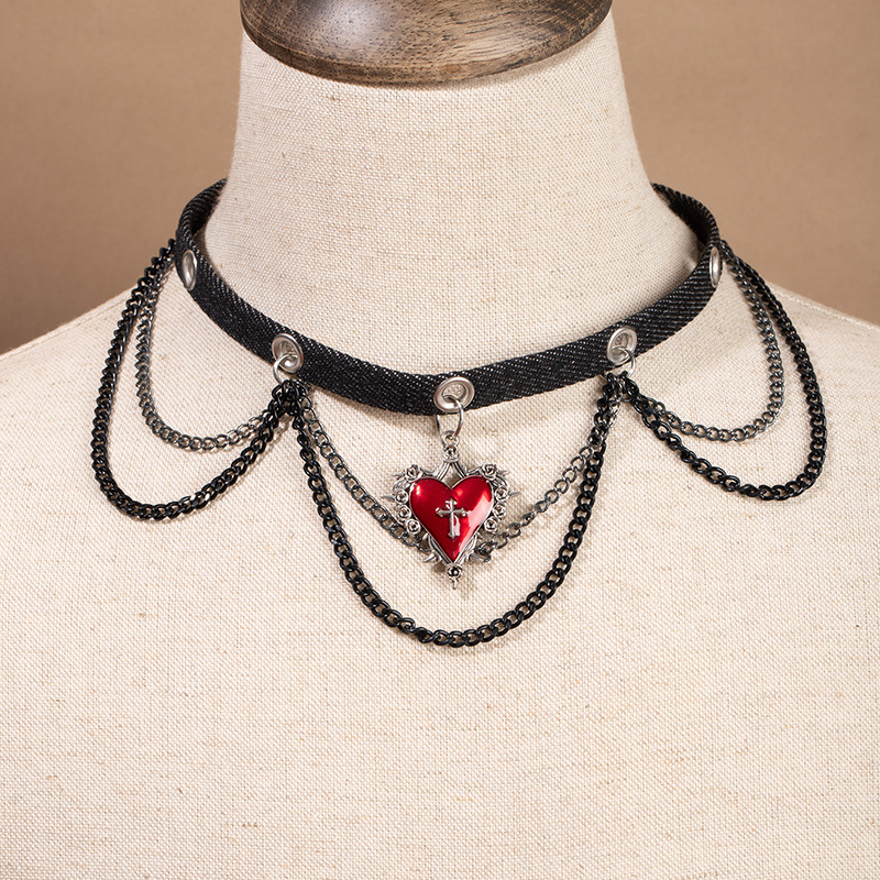 Euroopa ja Ameerika piiriülene südamekujulise ketiga nahast kaelakee, punk-hip-hop, tume stiilis rangluukett, niššiks olemise roki stiilis kaelakee