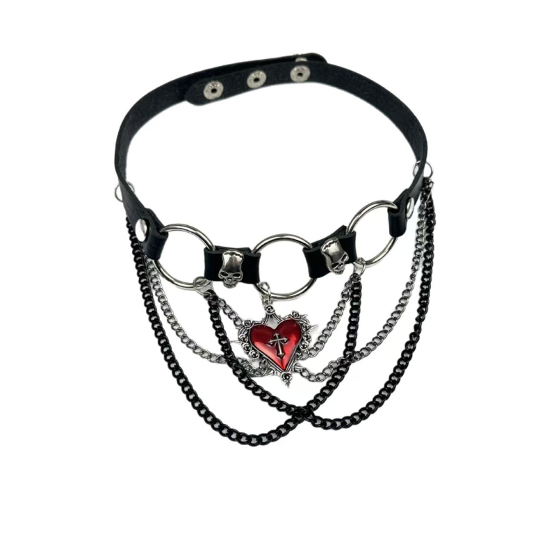 Euroopa ja Ameerika piiriülene südamekujulise ketiga nahast kaelakee, punk-hip-hop, tume stiilis rangluukett, niššiks olemise roki stiilis kaelakee