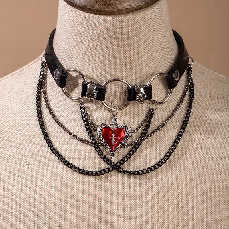Euroopa ja Ameerika piiriülene südamekujulise ketiga nahast kaelakee, punk-hip-hop, tume stiilis rangluukett, niššiks olemise roki stiilis kaelakee
