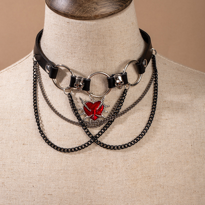 Euroopa ja Ameerika piiriülene südamekujulise ketiga nahast kaelakee, punk-hip-hop, tume stiilis rangluukett, niššiks olemise roki stiilis kaelakee