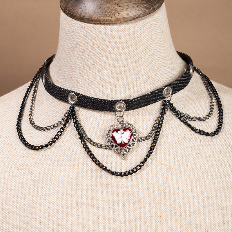 Euroopa ja Ameerika piiriülene südamekujulise ketiga nahast kaelakee, punk-hip-hop, tume stiilis rangluukett, niššiks olemise roki stiilis kaelakee