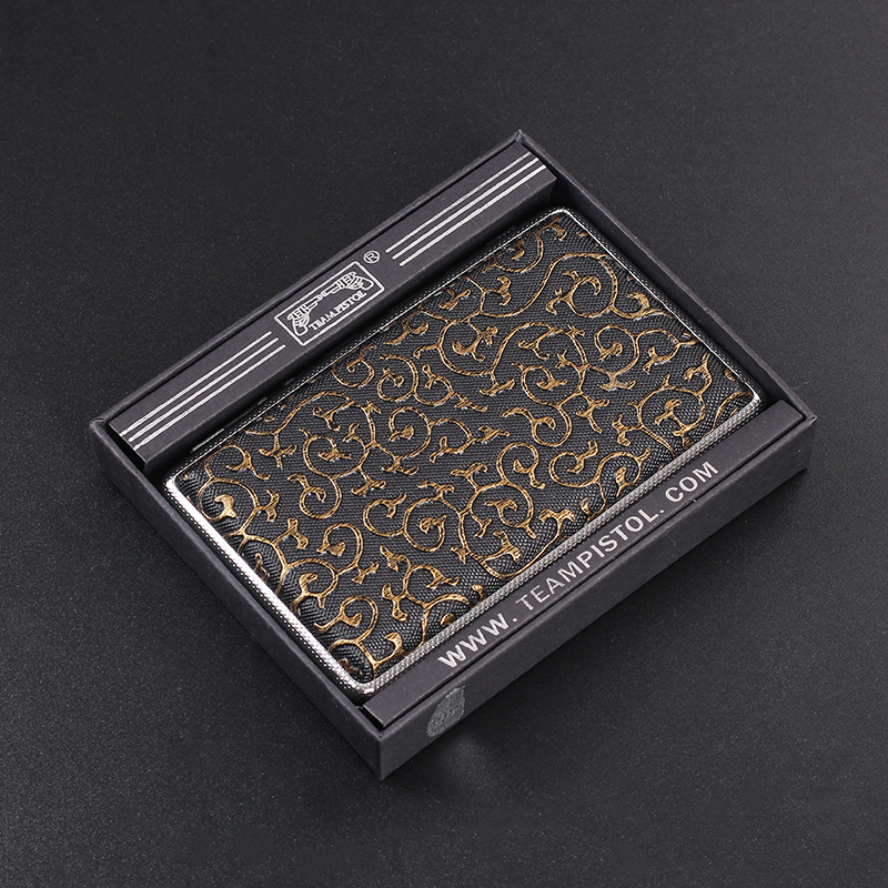 Kahekordne püstoliga sigaretiümbris, õhuke kaasaskantav 20 pakki pikk isikupärastatud nahast meeste ja naiste peene sigaretisuitsu loominguline sigaretiümbris