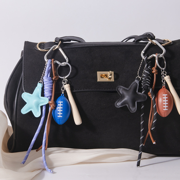 Piiriülene populaarne nahast viieharulise tähega Miu seeria koti ripats, pesapalli, ragbi tähega koti ripats, isetehtud võtmehoidja