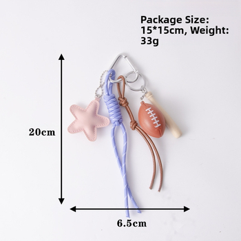 Piiriülene populaarne nahast viieharulise tähega Miu seeria koti ripats, pesapalli, ragbi tähega koti ripats, isetehtud võtmehoidja