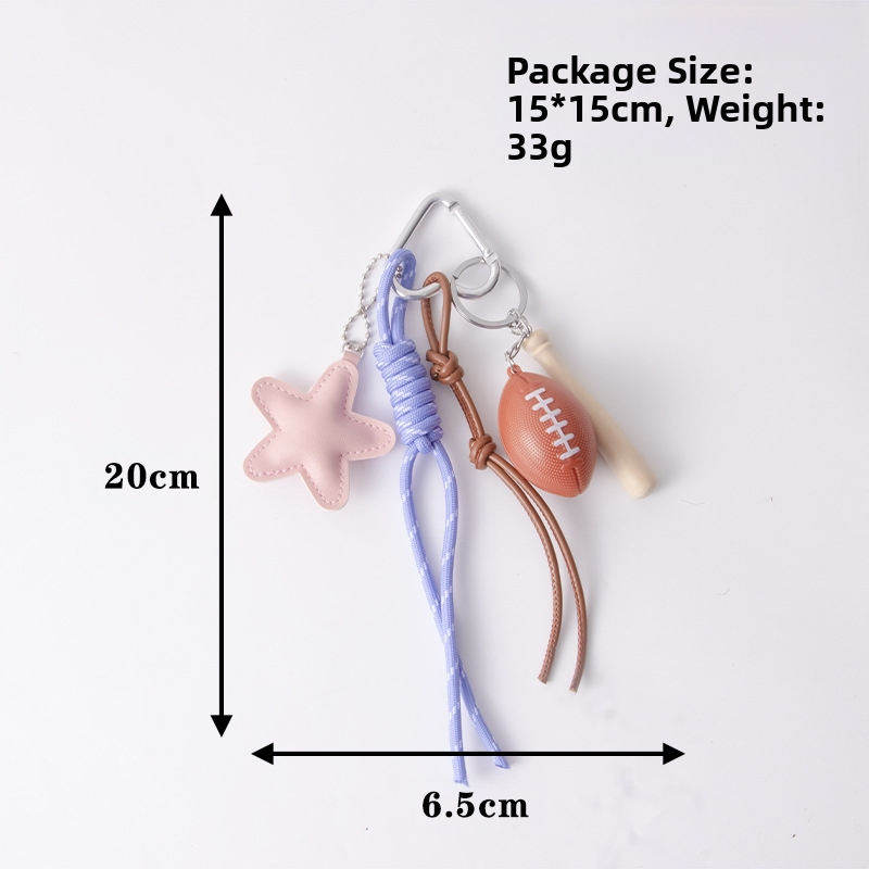 Трансгранична популярна кожена чанта с петолъчна звезда Miu Series висулка бейзболна чанта с ръгби звезда висулка DIY ключодържател
