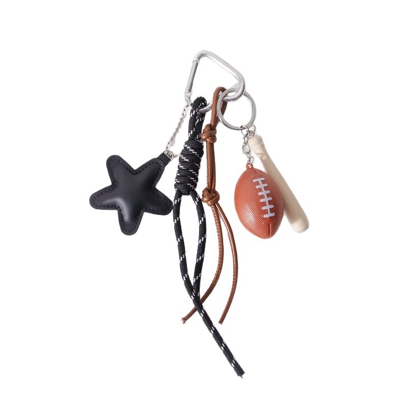 Piiriülene populaarne nahast viieharulise tähega Miu seeria koti ripats, pesapalli, ragbi tähega koti ripats, isetehtud võtmehoidja