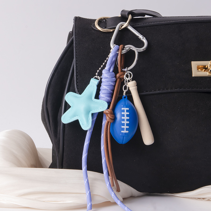 Piiriülene populaarne nahast viieharulise tähega Miu seeria koti ripats, pesapalli, ragbi tähega koti ripats, isetehtud võtmehoidja