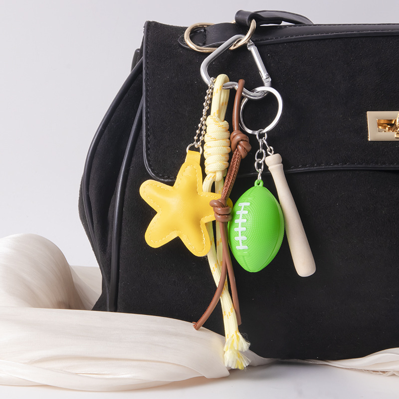 Piiriülene populaarne nahast viieharulise tähega Miu seeria koti ripats, pesapalli, ragbi tähega koti ripats, isetehtud võtmehoidja