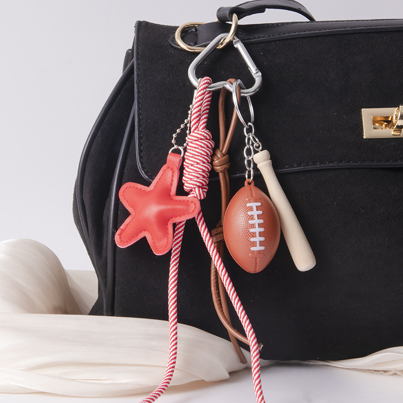 Piiriülene populaarne nahast viieharulise tähega Miu seeria koti ripats, pesapalli, ragbi tähega koti ripats, isetehtud võtmehoidja