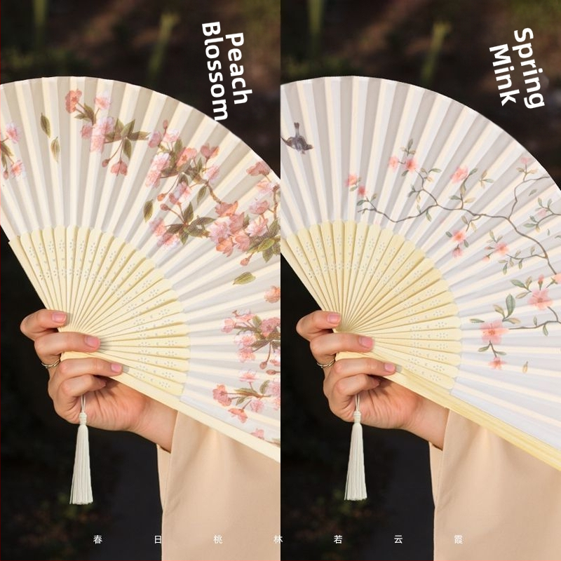 Hiina stiilis kokkupandav suveventilaator, laste kokkupandav tantsuventilaator, iidse stiili Hanfu Cheongsami fotoga kaasaskantav bambusventilaator