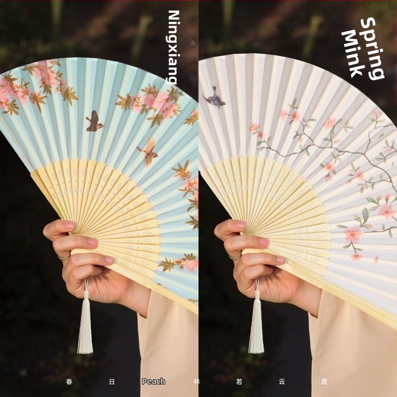 Hiina stiilis kokkupandav suveventilaator, laste kokkupandav tantsuventilaator, iidse stiili Hanfu Cheongsami fotoga kaasaskantav bambusventilaator