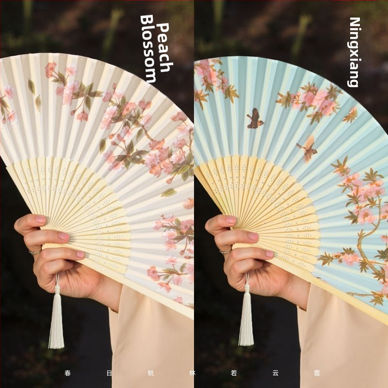 Hiina stiilis kokkupandav suveventilaator, laste kokkupandav tantsuventilaator, iidse stiili Hanfu Cheongsami fotoga kaasaskantav bambusventilaator