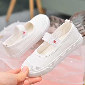 Laste lõuendikingad, tüdrukute valged kingad, lasteaia valged pehme tallaga lastekingad, tüdrukute riidest kingad, ülikoolilinnaku sisejalatsid