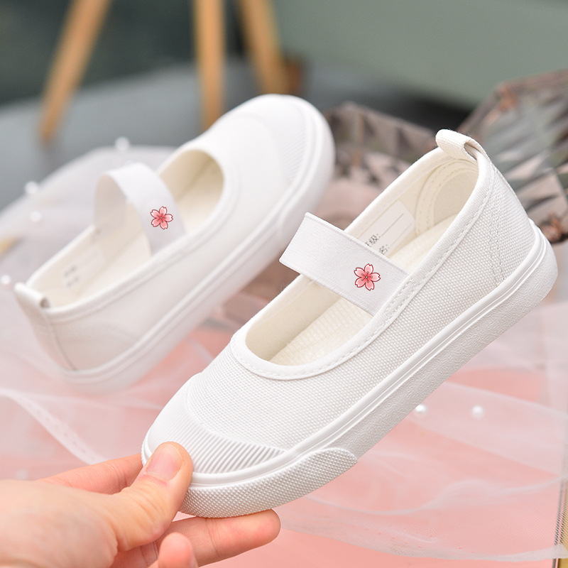 Laste lõuendikingad, tüdrukute valged kingad, lasteaia valged pehme tallaga lastekingad, tüdrukute riidest kingad, ülikoolilinnaku sisejalatsid