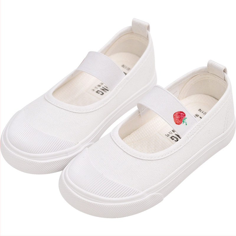 Detské plátené topánky, Biele dievčenské topánky, Detské nazúvacie topánky s mäkkou podrážkou pre materské školy, Dievčenské látkové topánky, Indoorová obuv