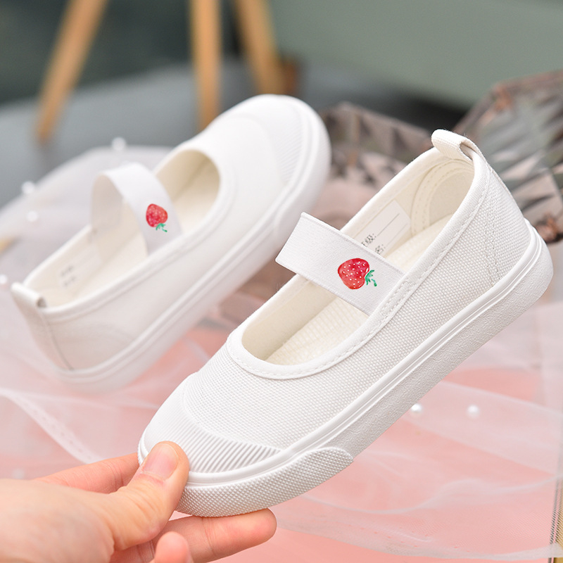 Laste lõuendikingad, tüdrukute valged kingad, lasteaia valged pehme tallaga lastekingad, tüdrukute riidest kingad, ülikoolilinnaku sisejalatsid