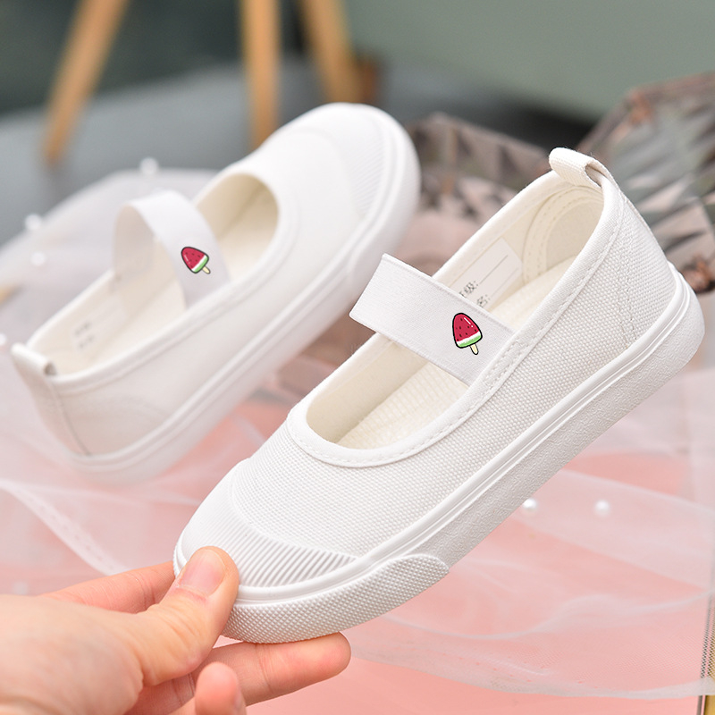 Laste lõuendikingad, tüdrukute valged kingad, lasteaia valged pehme tallaga lastekingad, tüdrukute riidest kingad, ülikoolilinnaku sisejalatsid