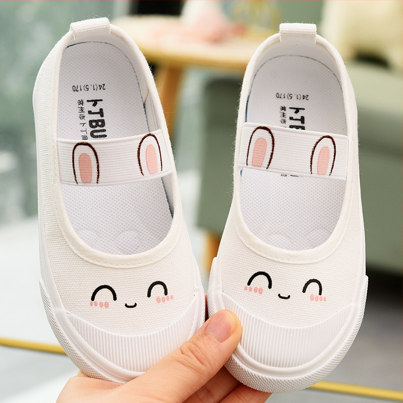 Laste lõuendikingad, tüdrukute valged kingad, lasteaia valged pehme tallaga lastekingad, tüdrukute riidest kingad, ülikoolilinnaku sisejalatsid