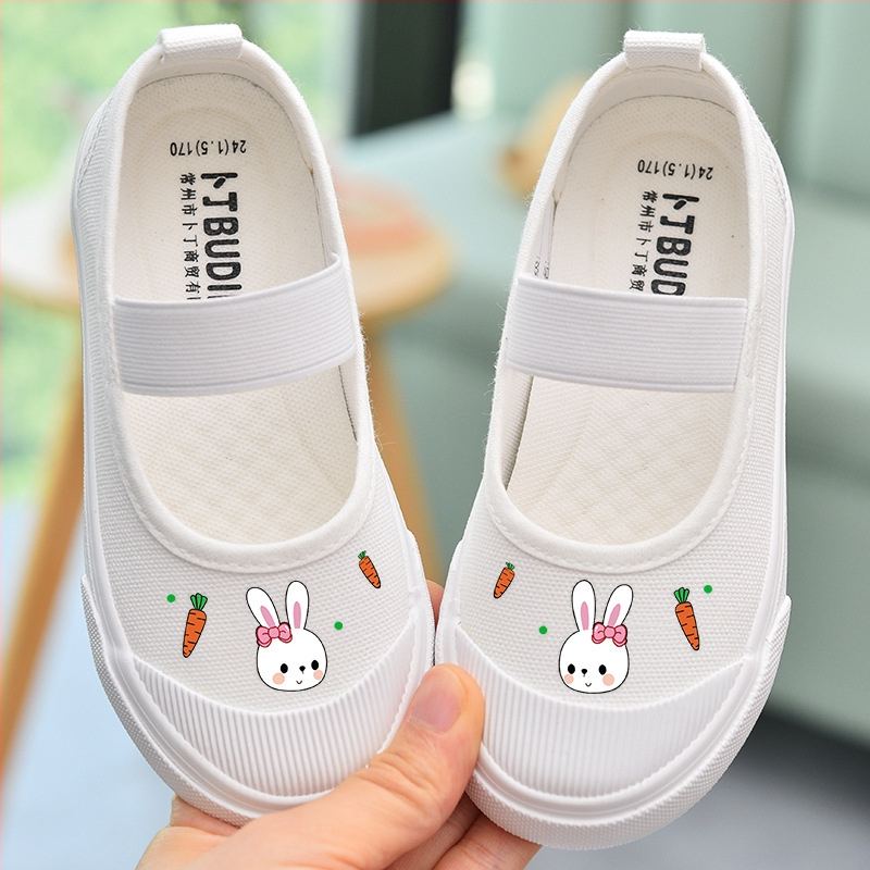 Laste lõuendikingad, tüdrukute valged kingad, lasteaia valged pehme tallaga lastekingad, tüdrukute riidest kingad, ülikoolilinnaku sisejalatsid