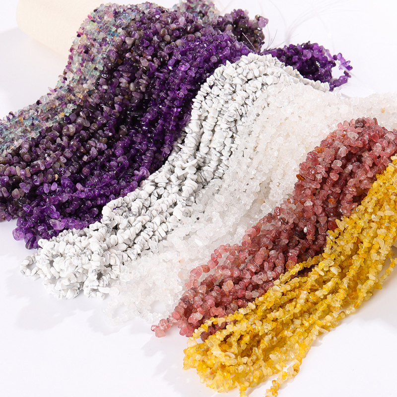 Pusgaminiai, natūralūs krištolo brangakmenio karoliukai, netaisyklingo žvyro karoliukai, „pasidaryk pats“ papuošalų aksesuarai, apyrankė, karoliai, kryžminis kraštas