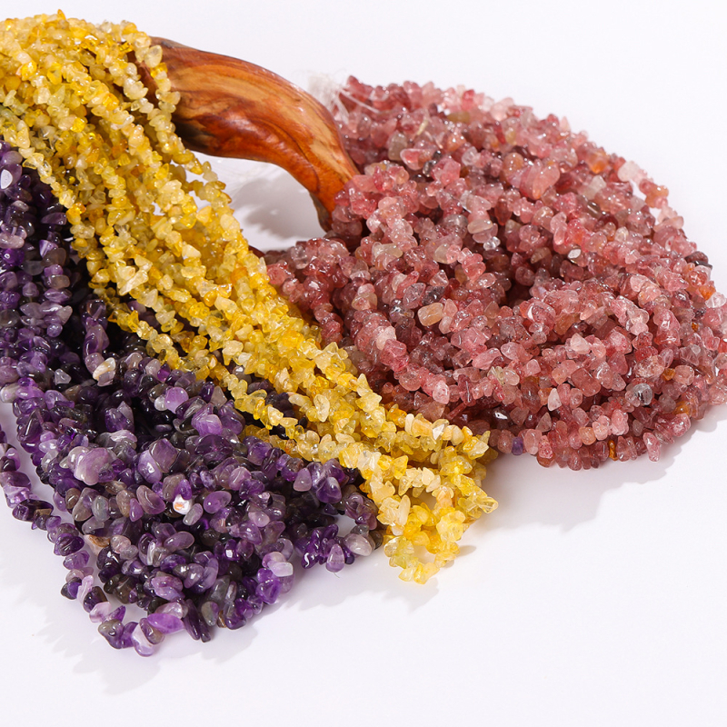 Pusgaminiai, natūralūs krištolo brangakmenio karoliukai, netaisyklingo žvyro karoliukai, „pasidaryk pats“ papuošalų aksesuarai, apyrankė, karoliai, kryžminis kraštas